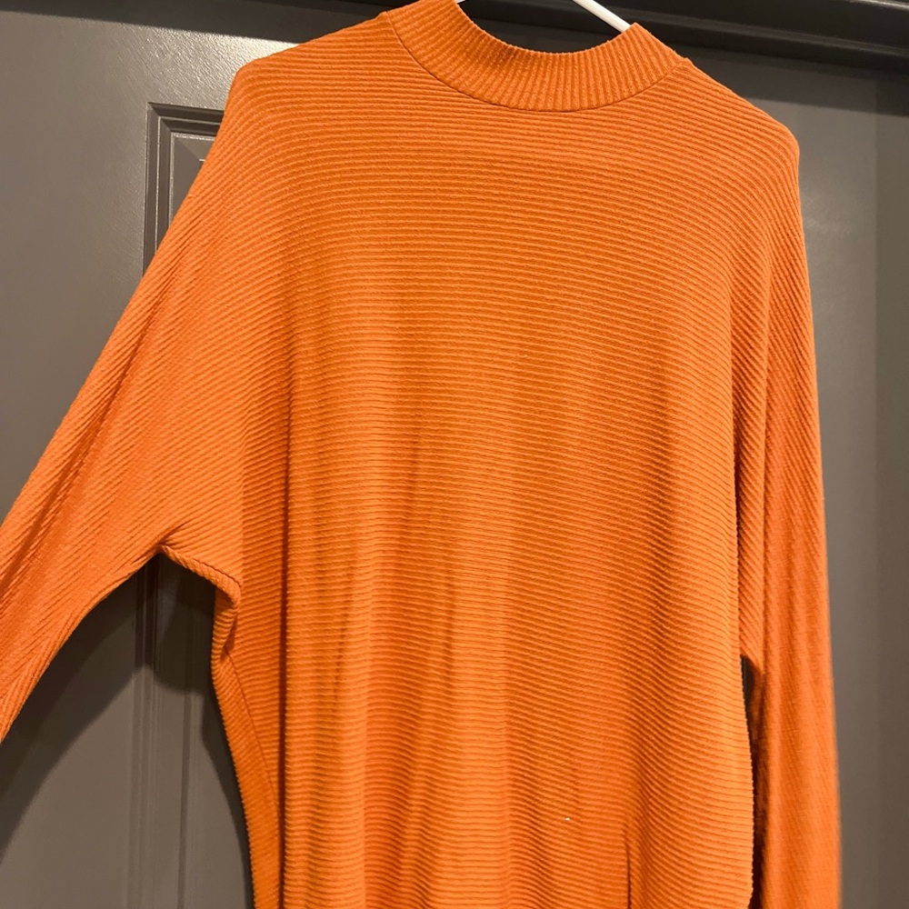 Orange Ribbed Turtleneck Sweater